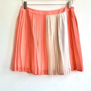 Joie Pleated Silk Chiffon A-Line Coral Cream Color-block Mini Skirt Women's XS 2